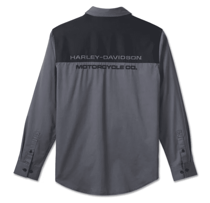 Camisa de manga comprida Stacked Bar & Shield masculina - Colorblock - Harley Black e Ombre Blue