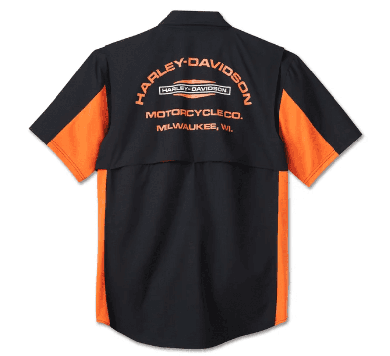 Camisa de manga curta masculina HD TECH Milwaukee - Colorblock - Harley Black e Harley Orange