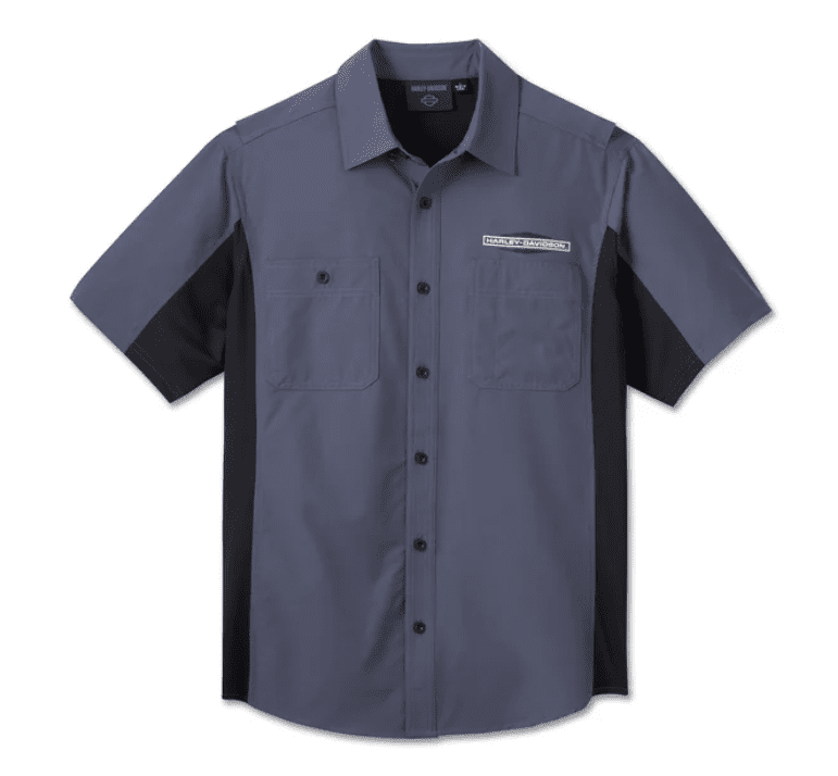 Camisa de manga curta masculina HD TECH Milwaukee - Colorblock - Harley Black e Ombre Blue