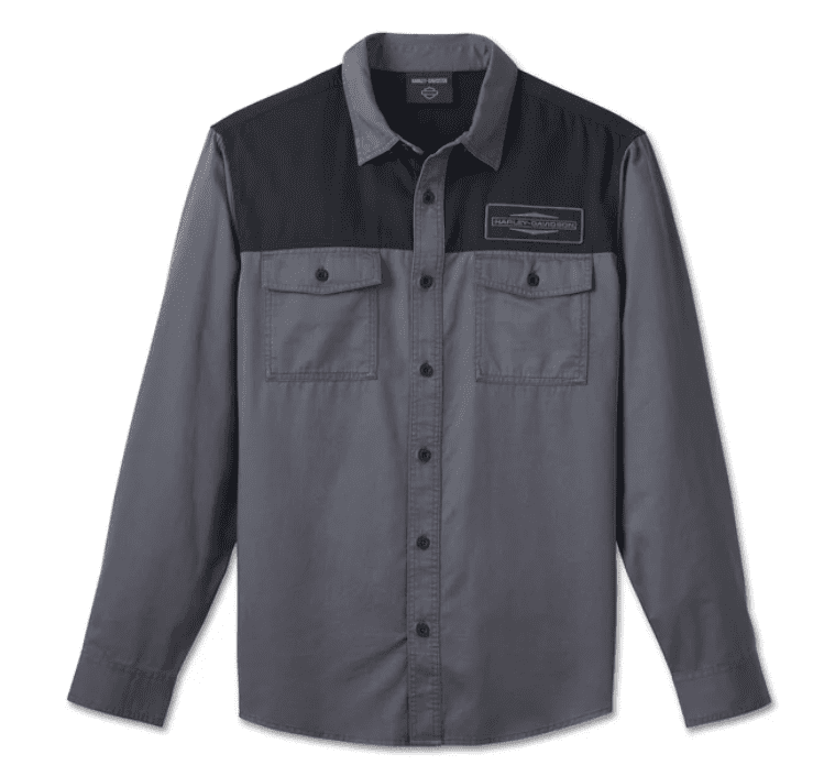 Camisa de manga comprida Stacked Bar & Shield masculina - Colorblock - Harley Black e Ombre Blue