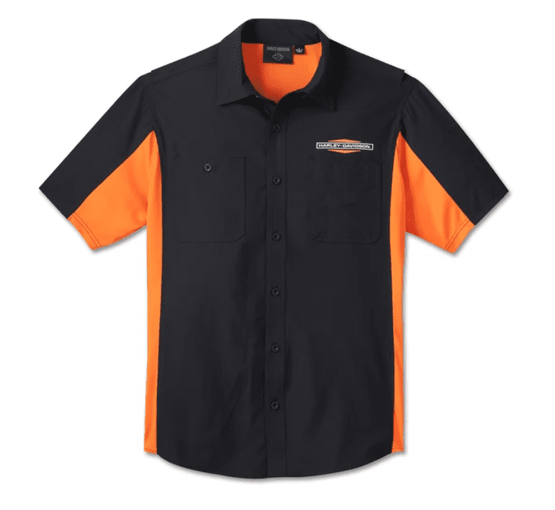 Camisa de manga curta masculina HD TECH Milwaukee - Colorblock - Harley Black e Harley Orange
