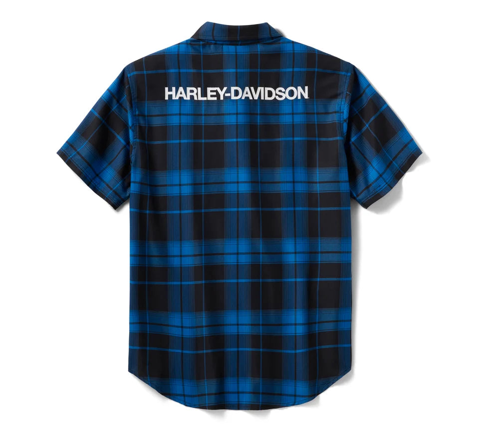 Camisa Harley Davidson Tech Coolmax Plaid Shirt Black & Blue