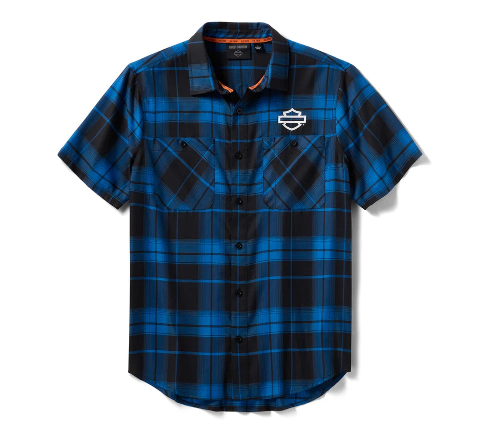 Camisa Harley Davidson Tech Coolmax Plaid Shirt Black & Blue