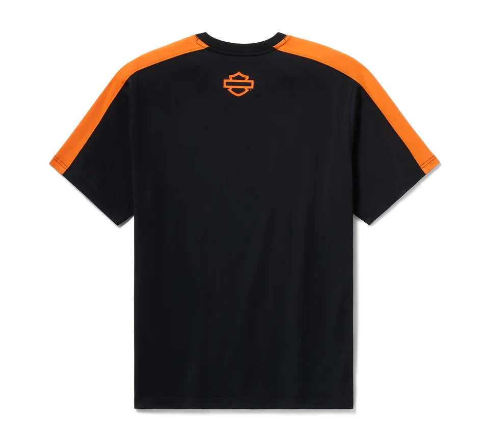 Harley-Davidson Tech Coolmax Tee Para Hombre - Colorblock Harley Black & Harley Orange
