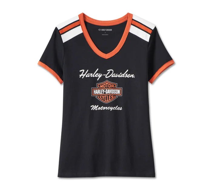 Camiseta Harley-Davidson Women's Iconic V-Neck Shoulder Stripe Tee