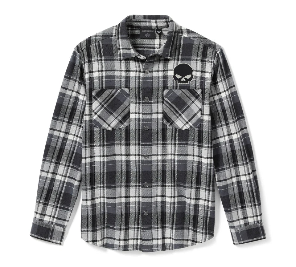 Camisa Harley Davidson Willie G. Skull Plaid Manga Larga